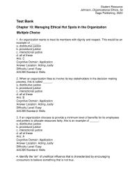 Business Ethics Chapter 10 1 Ans Cognitive Domain Knowledge Answer Location Honorable Marketing Influence Difficulty Level Easy