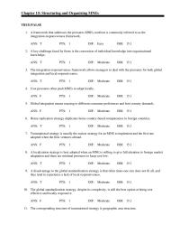 Business Law Chapter 15 1 A framework that addresses the pressures MNEs confront is commonly referred to as the integration-responsiveness framework