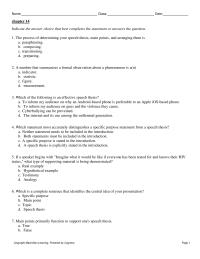 Communications Chapter 14 1 Effective Speech Thesis Evolves From Specific Purpose Statement States The