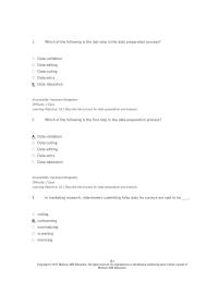 Marketing Chapter 10 1 Which The Following The Last Step The Data Preparation Process Data Validation