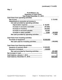 Accounting Chapter 12 Homework Continued b request 3pruitt Motors Inc statement Cash Flows year Ended December 31 2016 cash Flows