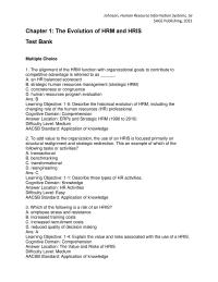 Human Resources Chapter 1 1 Ans Learning Objective 12 Explain The Purpose And Nature HRIS Cognitive Domain