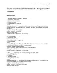 Human Resources Chapter 2 1 HRIS And Their Different Data Needs Cognitive Domain Comprehension Answer Location Important