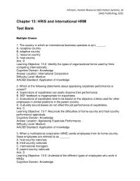 Human Resources Chapter 13 1 Cognitive Domain Knowledge Answer Location Predeparture Training Difficulty Level Easy Aa c s b Standard