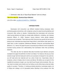 Critique paper business buyer behavior