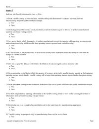 Accounting Chapter 7 Only Fixed Costs Are Included The Calculation Cost Goods Manufactured While Variable