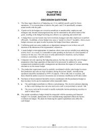 Accounting Chapter 22 Homework Budgeting discussion Questions the Three Major Objectives Budgeting Are 1 Establish Specific Goals
