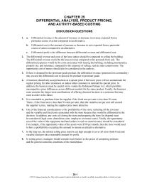 Accounting Chapter 25 Homework Analysis Product Pricing And Activity based Costing exercise sex 251adifferential Analysis lease Machinery Alt Sell Machinery