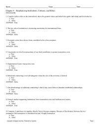 International Business Chapter 4 1 True False Answer False 19 Strategic Choices Are Direct Outcomes The Reduced