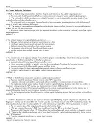 Finance Chapter 9 The Payback Period Method Should Used Evaluate Capital Budgeting Projects That Have