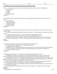 Finance Chapter 13 Dividend Relevance Theory Dividend Irrelevance Theory Clientele Effect Theory Signaling Hypothesis Free