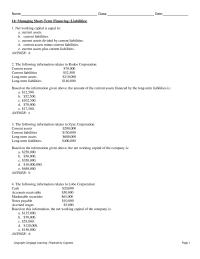 Finance Chapter 14 Name Class Date 14 Managing Short term Financing Liabilities Net Working Capital Equal