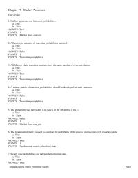 Management Chapter 17 1 Topics First order Markov Processes 16 The Sum The Probabilities Transition Matrix Equals