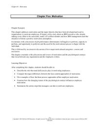 Human Resources Chapter 5 Homework This is followed by an extensive discussion of two major motivational categories: content and motivation