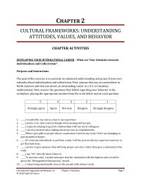 International Business Chapter 2 Homework The goal of this exercise is to promote an enhanced understanding and grasp of your own attitudes about individualism and collectivism
