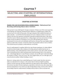 International Business Chapter 7 Homework This exercise helps develop students’ self-insight about their cross-cultural skills as well as their experience with and interest in other countries