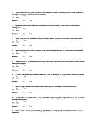 Business Development Chapter 16 1&nbsp;While important for other reasons, the governance of an organization has little impact on the effectiveness of sustainability programs