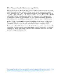 Finance Chapter 9 Homework What specific recommendations regarding disability income insurance would you give Valeria and Matias to provide adequate protection for themselves and their child
