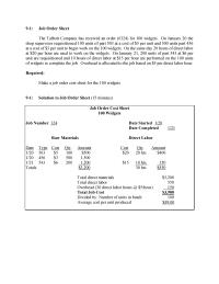 Chapter 9 1 What are the costs of this job order in the raw materials account, the work-in-process