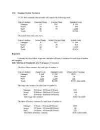Chapter 12 1 Calculate the direct labor, wage rate, and labor efficiency variances for each type of auditor