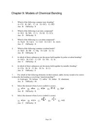 Chemical Engineering Chapter 9 1 Analysis of an unknown substance showed that it has a high boiling point and is brittle. It is an insulator as a solid but conducts electricity when melted