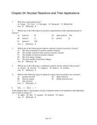 Chemical Engineering Chapter 24 1 In the equation above, what particle or type of radiation needs to be included on the right hand side in order to balance it