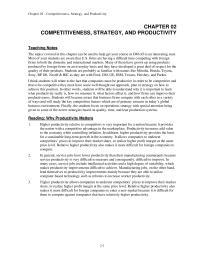 Management Chapter 2 Homework Higher productivity relative to competitors is very important for a nation because it provides the nation with a competitive advantage in the marketplace