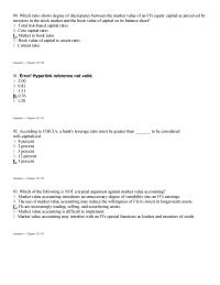 Management Chapter 20 2 Which ratio shows degree of discrepancy between the market value of an FI’s equity capital as perceived by investors in the stock market and the book value of capital on its balance sheet