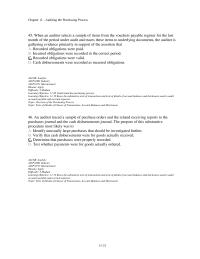 Finance Chapter 11 2 Which of the following is a substantive procedure that an auditor most likely would perform to verify the existence of recorded accounts payable