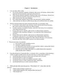 Business Ethics Chapter 1 1&nbsp;laws dictate minimum standards of behavior that society will tolerate, whereas ethics represent the ideal standards expected by the profession
