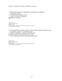 Economics Chapter 11d 1 The following are the respective numbers for the four-firm concentration ratio and Herfindahl index in an industry