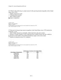 Economics Chapter 20d 2 Which of the following would be evidence of an increase in income inequality over time in the United States