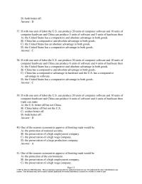 Economics Chapter 17 2 The country with a comparative advantage in production of a good or service is the country with the