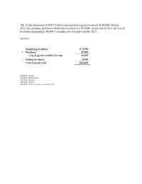 Accounting Chapter 6 5 Calculate ending inventory and cost of goods sold for 2012 assuming the company uses LIFO with a periodic inventory system