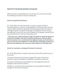 RIGHTS OF THE BUYER AGAINST THE SELLER