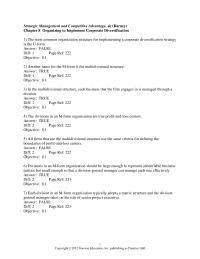 Management Chapter 8 1 The most common organization structure for implementing a corporate diversification strategy is the U-form