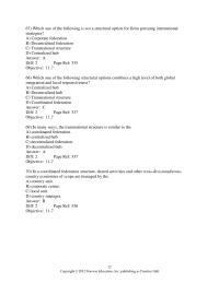 Management Chapter 11 2&nbsp;Which one of the following structural options combines a high level of both global integration and local responsiveness