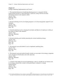 Marketing Chapter 15 1 Internal marketing involves developing programs to win line management support for new strategies