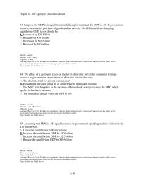 Economics Chapter 11d 3 Suppose The GDP Equilibrium Full Employment And The MPC 80 Government