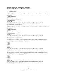 Finance Chapter 7 1 Financial Markets And Institutions Mishkin Why Financial Institutions Exist71 Multiple Choice1 The