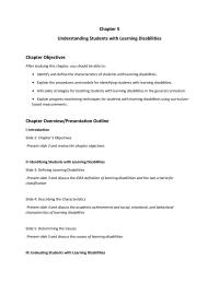 Special Education Chapter 5 Homework Identify and define the characteristics of students with learning disabilities.