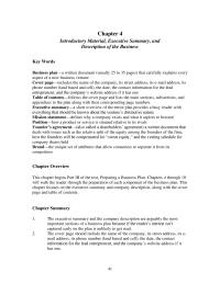 Chapter 4 Homework Includes key information pertaining to the new venture centered at the top of the page