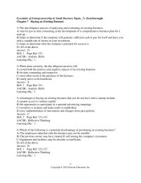 Chapter 07 1 The due diligence process of analyzing and evaluating an existing business