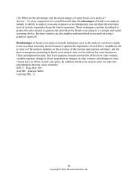 Chapter 11 3 What are the advantages and the disadvantages of using break-even analysis