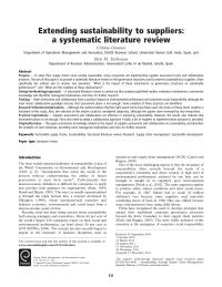 Extending sustainability to suppliers: a systematic literature review