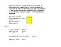 Investments & Securities Chapter 7 Homework Current Share Price Year End Dividend Beta