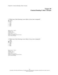 Chapter 9 1 Which One The Following Most Likely Ionic