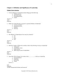 Chapter 1 1 Which one of the following is not part of a general definition of leadership