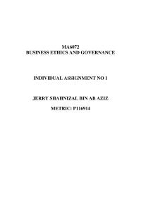 BUSINESS ETHICS AND GOVERNANCE