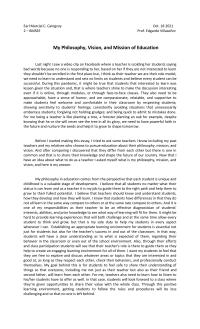 My Philosophy, Vision, and Mission of Education